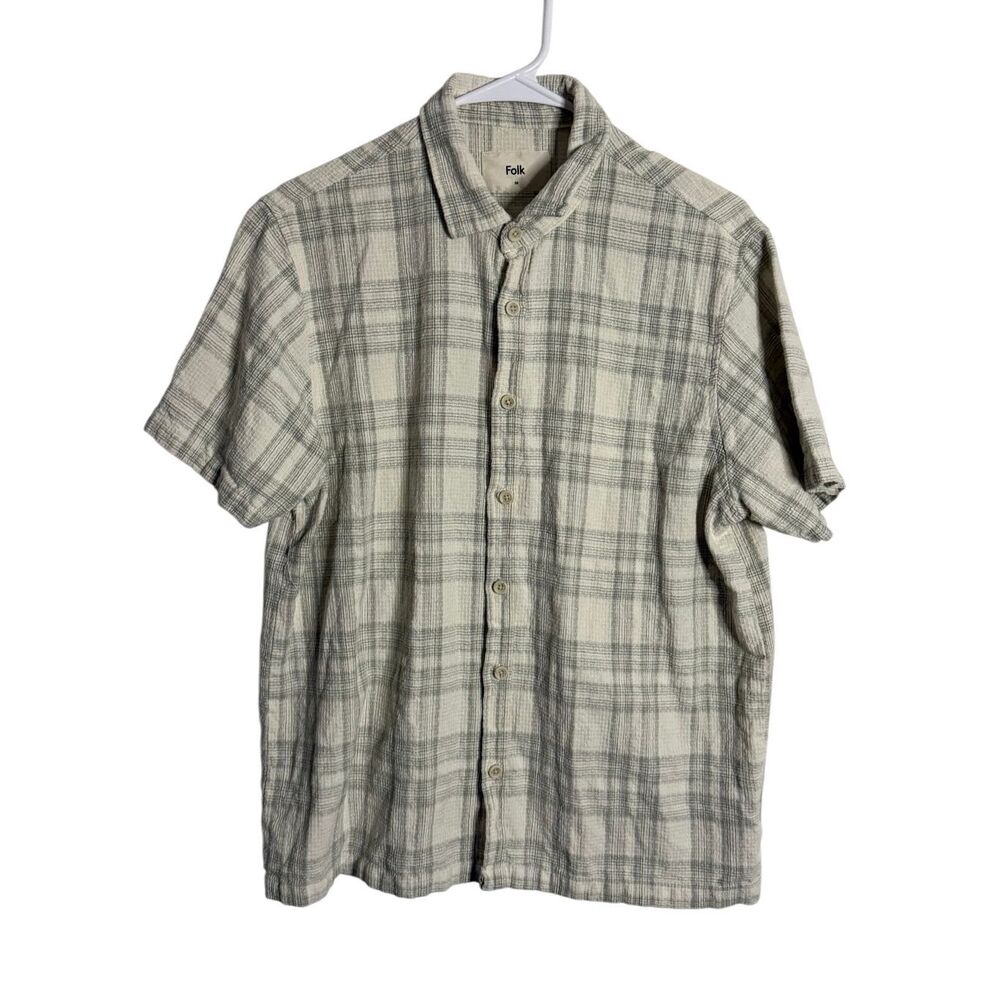 Folk Clothing Curtis Short Sleeve Linen Blend Button Front Plaid Men’s Size M